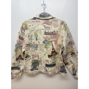 Vintage CJ Banks Womens Sz X Europe Paris Travel Postcard Multi Color Jacket #24